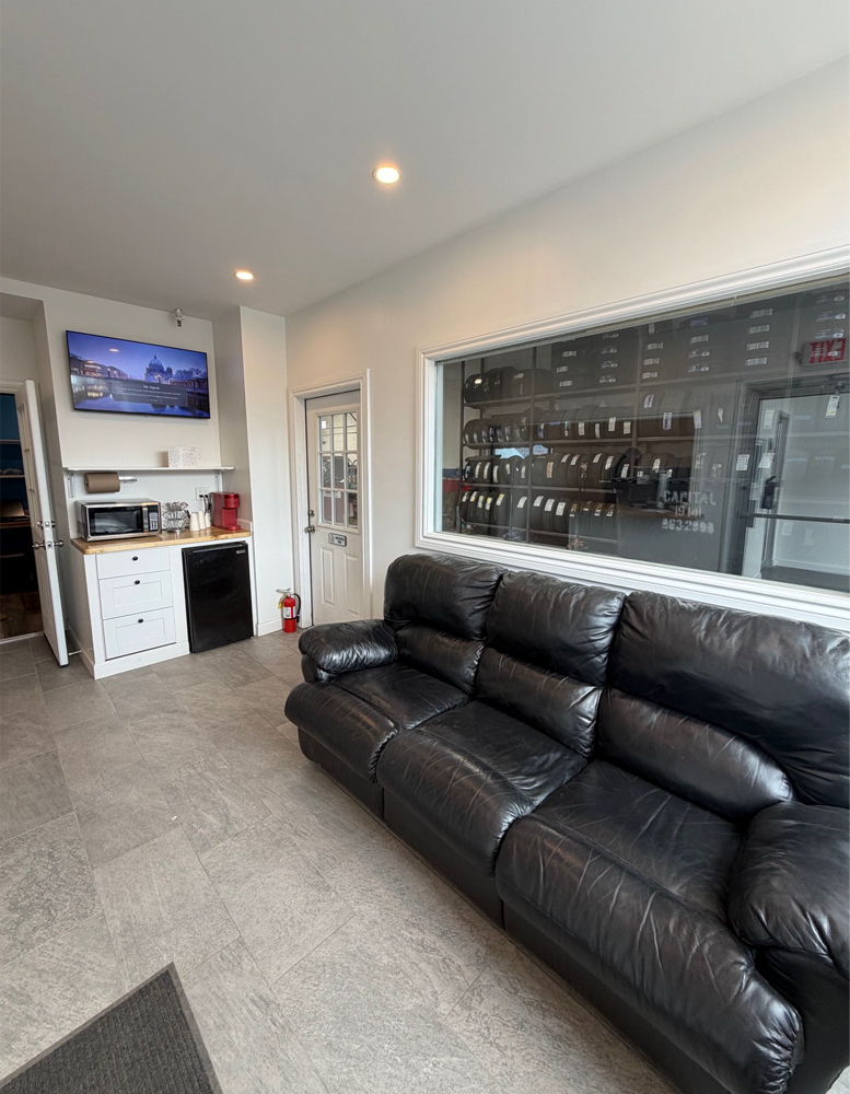 Waiting area inside of Good Deal Tires and Hydraulics shop